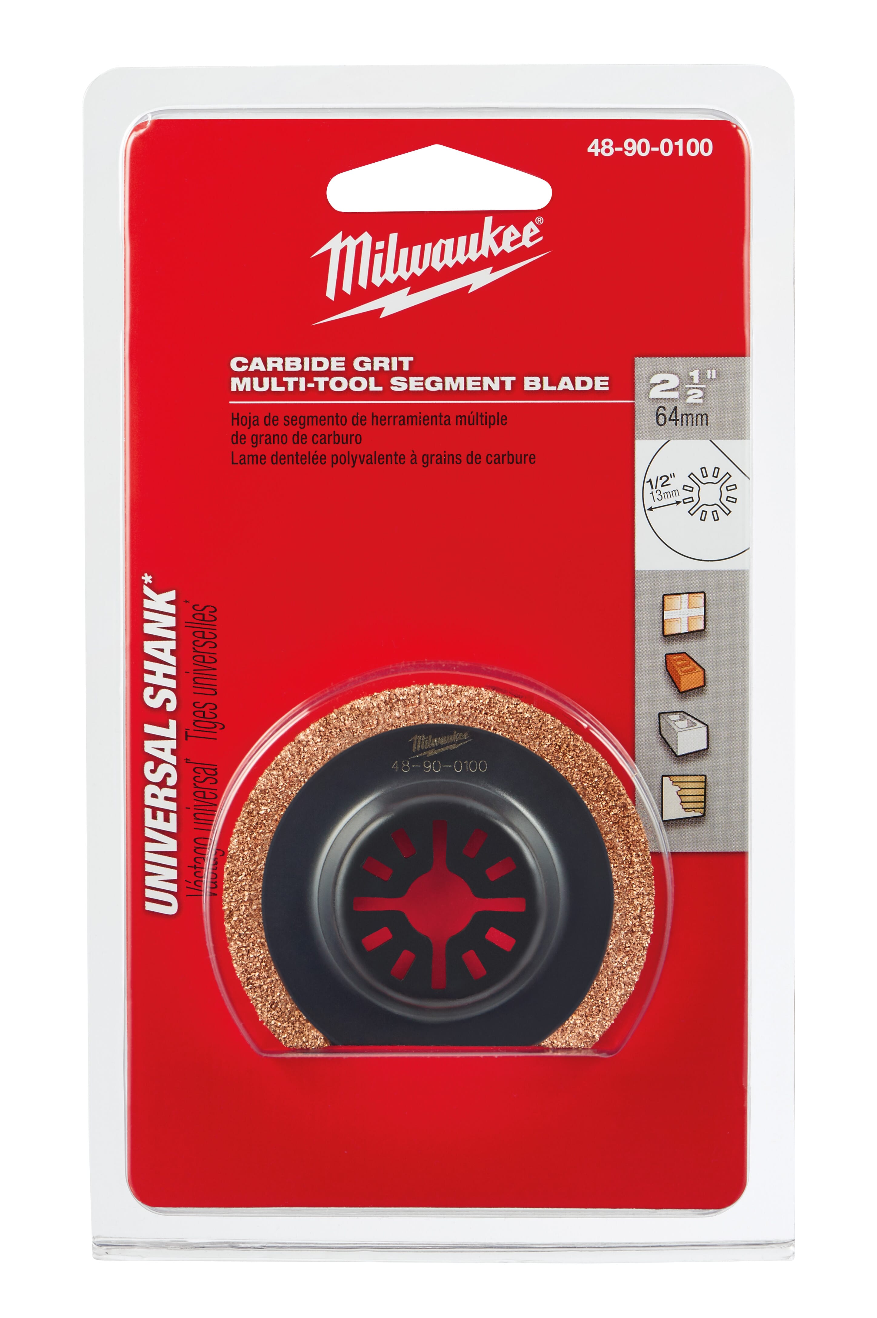 Milwaukee® 48-90-0100 Multi-Tool Blade, For Use With Oscillating Tool, 2-1/2 in Dia Cutting, Carbide Grit Edge/Metal
